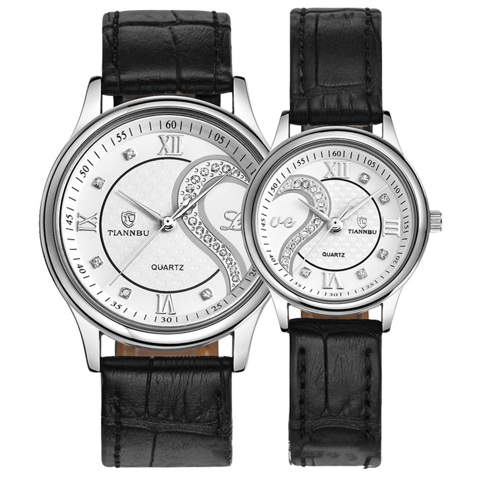 Guodhu Valentine's Romantic Heart Watches for Men & Women ,His and Hers Quartz Analog Wrist Watches Anniversary Gifts Set for Couples Set of 2 Leather Wristwatches