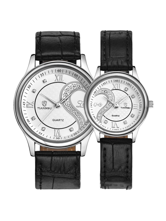 Valentine's Romantic Heart Watches for Men & Women ,His and Hers Quartz Analog Wrist Watches Anniversary Gifts Set for Couples Set of 2 Leather Wristwatches