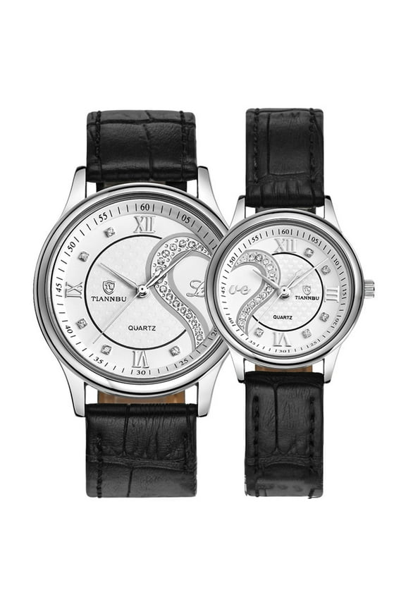 Valentine's Romantic Heart Watches for Men & Women ,His and Hers Quartz Analog Wrist Watches Anniversary Gifts Set for Couples Set of 2 Leather Wristwatches