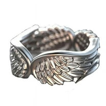 Guodhu Vintage Angel Wing Rings for Women & Men, Guardian Feather Band Rings Lover Couples Wedding Band Promise Rings Anniversary Egagement Gifts