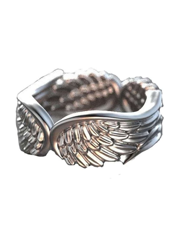 Vintage Angel Wing Rings for Women & Men, Guardian Feather Band Rings Lover Couples Wedding Band Promise Rings Anniversary Egagement Gifts