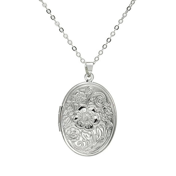 Guodhu Vintage Engraved Flower Empaistic Photo Locket Hold Picture Oval Round Pendant Necklace Antique Carved Pattern Souvenir Memorial Clavicle Jewelry for Women
