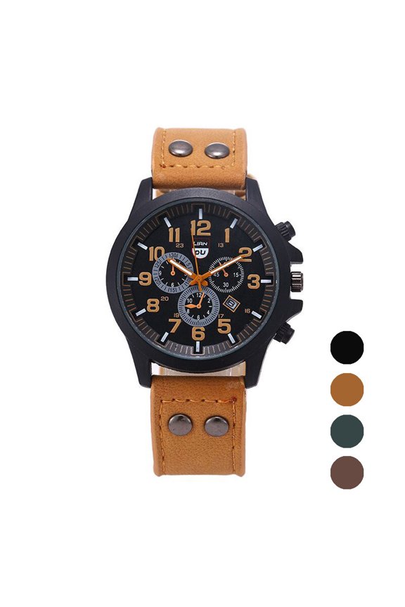 Vintage Mens Leather Strap Sport Quartz Wrist Watch Classic Date Watches Ideal as Fathers Day Gifts, Birthday Presents, or Thoughtful Anniversary Gifts for Men
