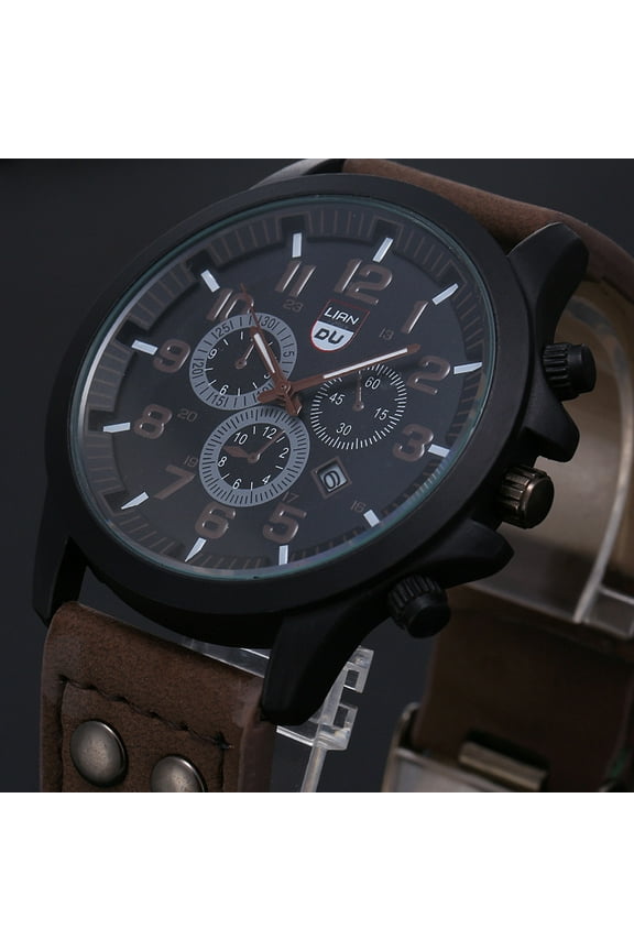 Vintage Mens Leather Strap Sport Quartz Wrist Watch Classic Date Watches Ideal as Fathers Day Gifts, Birthday Presents, or Thoughtful Anniversary Gifts for Men