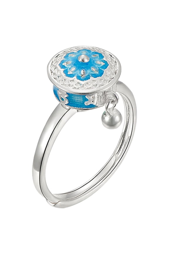 Vintage Silver Fidget Spinner Anxiety Ring for Women & Men | Rotating Buddhist Prayer Wheel Band – Stress Relieving Jewelry with Good Luck Symbol | Christmas/Holiday/ Birthday Gift Idea