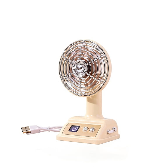 Guodhu Vintage Style Mini Desk Fan, Rechargeable with Digital Battery ...