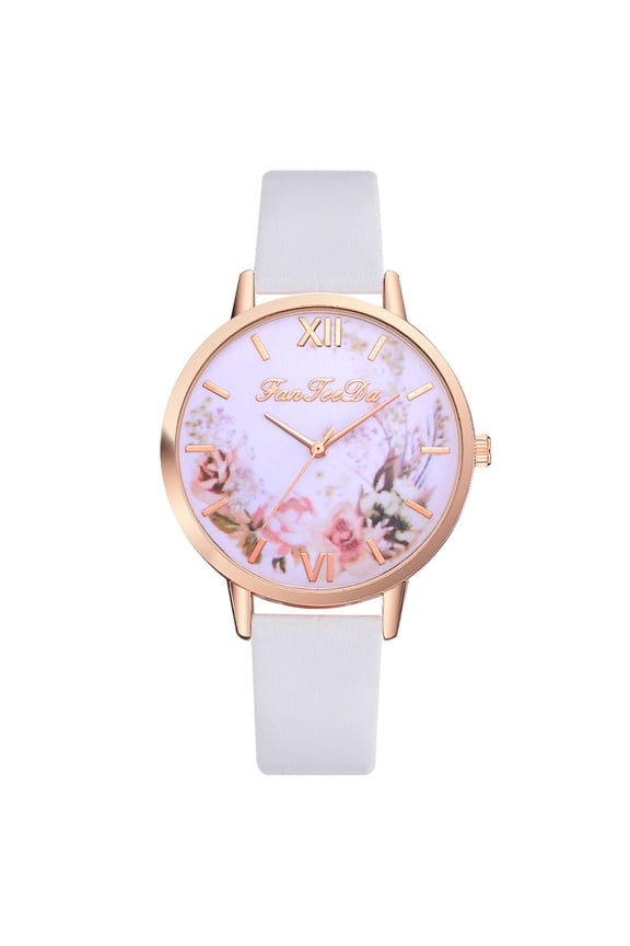 Vintage Women's Watches Floral Dial Smooth Leather Band Strap Luxury Quartz Watches Fashion Creative Wrist Watch for Women Gift for Wife Mom