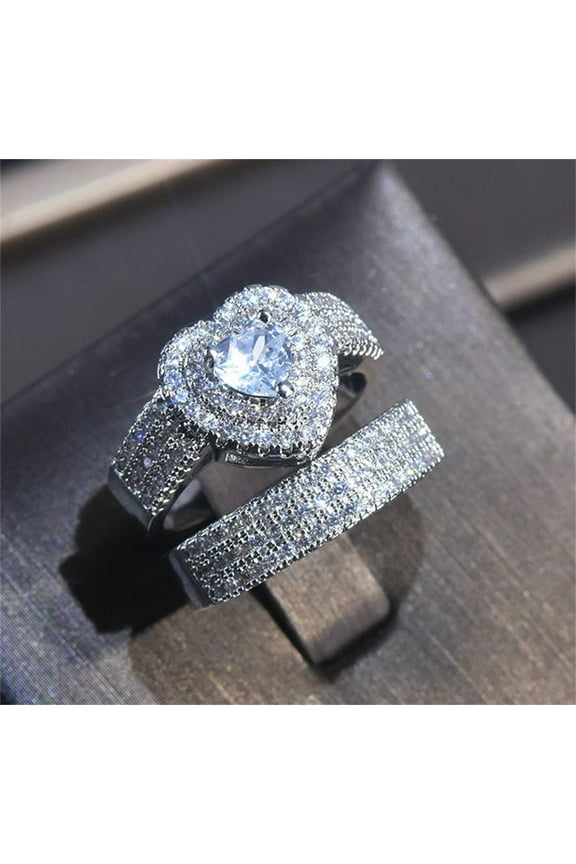 Wedding Engagement Ring for Women Bridal Set Cubic Zirconia Silver Plated Promise Diamond Rings Stackable Rings for Women