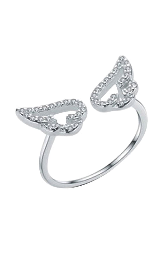 White Cubic Zirconia Open Adjustable Angel Wings Ring Silver/Gold/Rose Gold Band Promise Engagement Wedding Ring for Women Teen Jewelry Gifts for Her Wife Mom Daughter Grandma Girlfriend