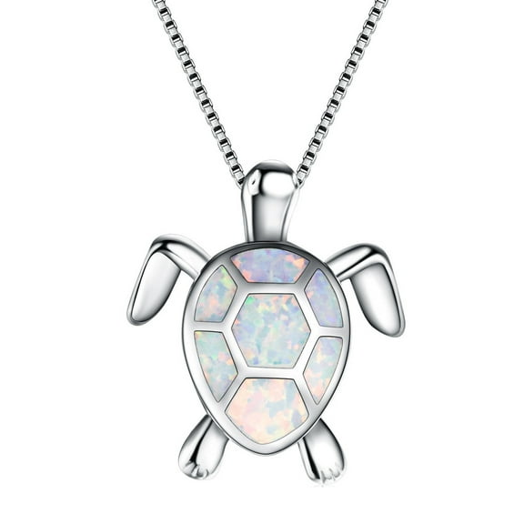 Guodhu White Gold Plated Opal Cute Turtle Pendant Statement Lovely Animals Necklace Jewellery Gifts