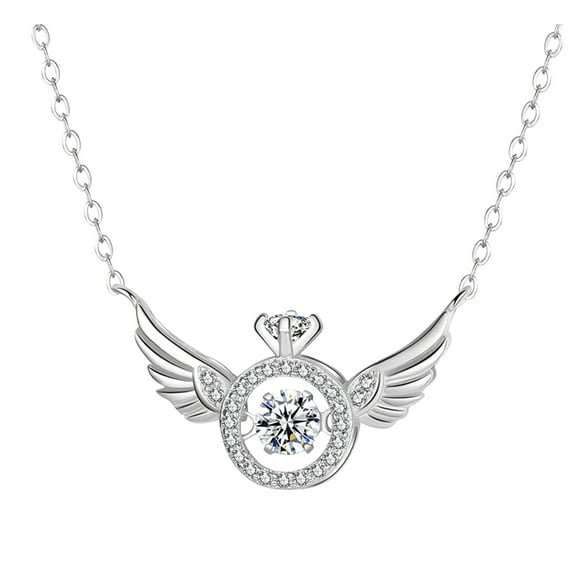 Guodhu Wing Ring Necklace for Women Shiny Simple Diamond Rhinestone Chain Dainty Jewelry Gifts for Mother Her