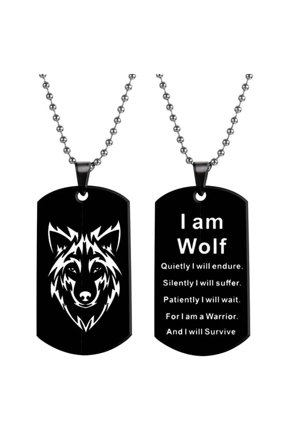 Wolf Necklace Stainless Steel - I am Wolf Fans of Dog Tag Jewelry - Norse Fenrir Pendant of Nordic Scandinavian Amulet
