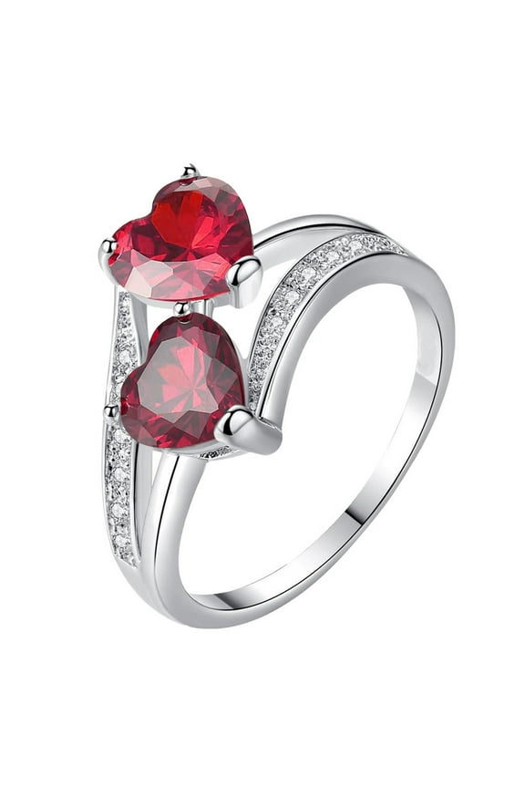Women Heart Ring Silver Plated Rings for Women Promise Ring for her Simulated Gemstone Stackable Size 5~9