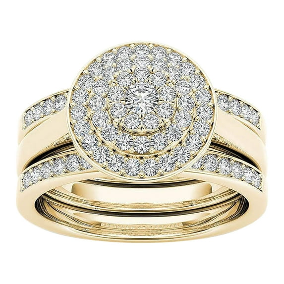 Guodhu Women Rings Round Moissanite & Lab Grown Shiny Diamond 2-in-1 Set Bridal Wedding Ring Engagement Ring Gift for Her