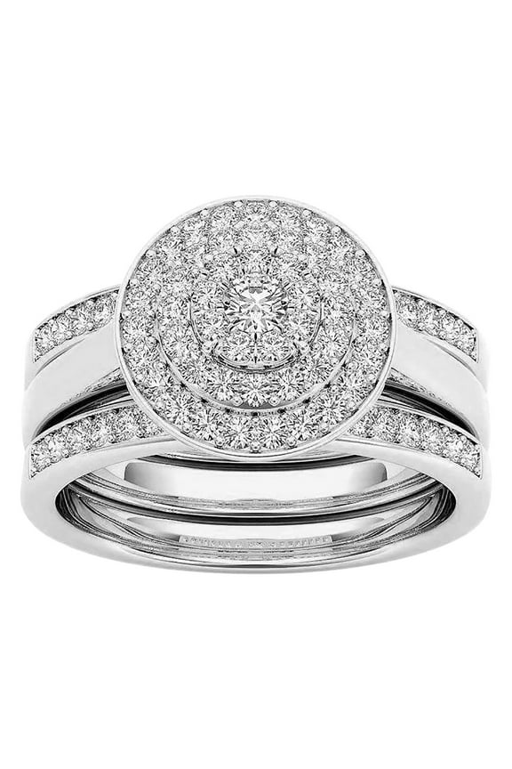 Women Rings Round Moissanite & Lab Grown Shiny Diamond 2-in-1 Set Bridal Wedding Ring Engagement Ring Gift for Her