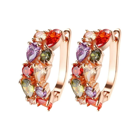 Guodhu Women's Colorful Crystal Stud Earrings Rainbow Oval Gem Earrings, Silver-Tone Multicolor CZ Jewelry, Party Fashion Ear Accessories for Women