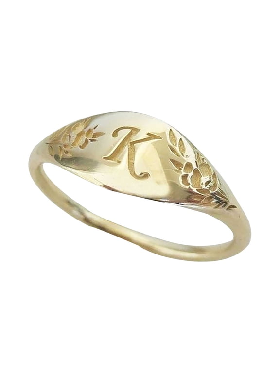 Women's Fashion Letter K Oval Signet Ring Vintage Gold Plated Monogram Ring for Women Anniversary Gift, Birthday Gift