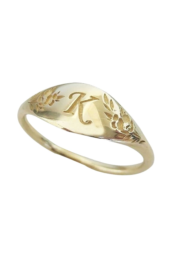 Guodhu Women's Fashion Letter K Oval Signet Ring Vintage Gold Monogram Ring for Women Anniversary Gift, Birthday Gift