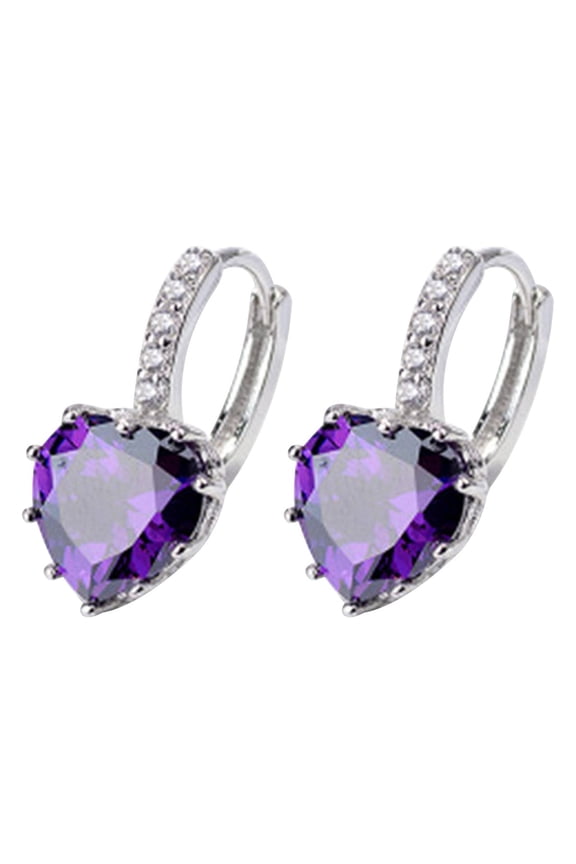 Women's Heart-Shaped Zircon Fashion Earrings, Birthstone Multi-Color Dangle Earrings for Party Wedding Birthday Gifts