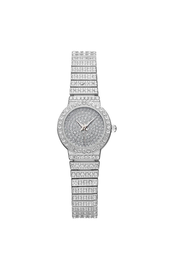 Women's Luxury Iced Out CZ Diamond Round Watch – Full Crystal Stainless Steel Watches with Quartz Movement for Women, Simulated Lab Diamonds