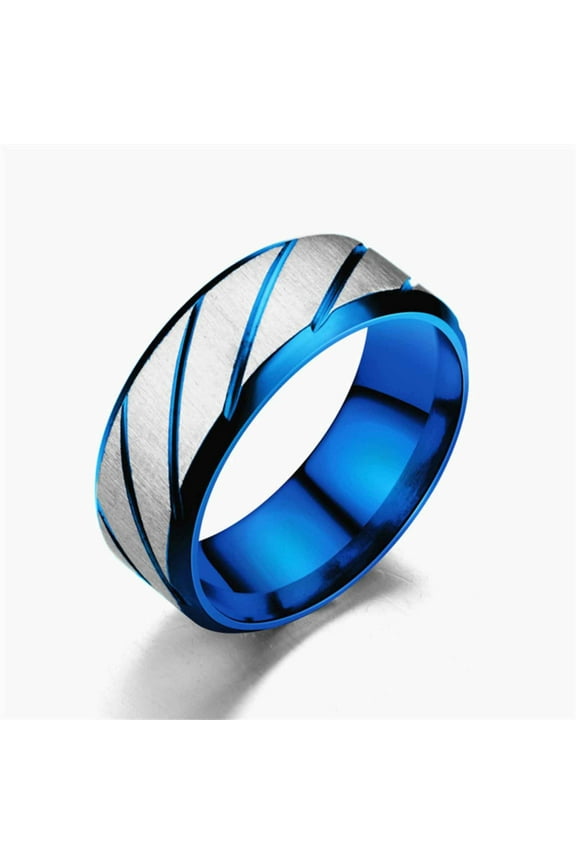 Women's & Men's Stainless Steel Sandblast Lucky Rings for Couples Blue Wedding Band for Him or Her