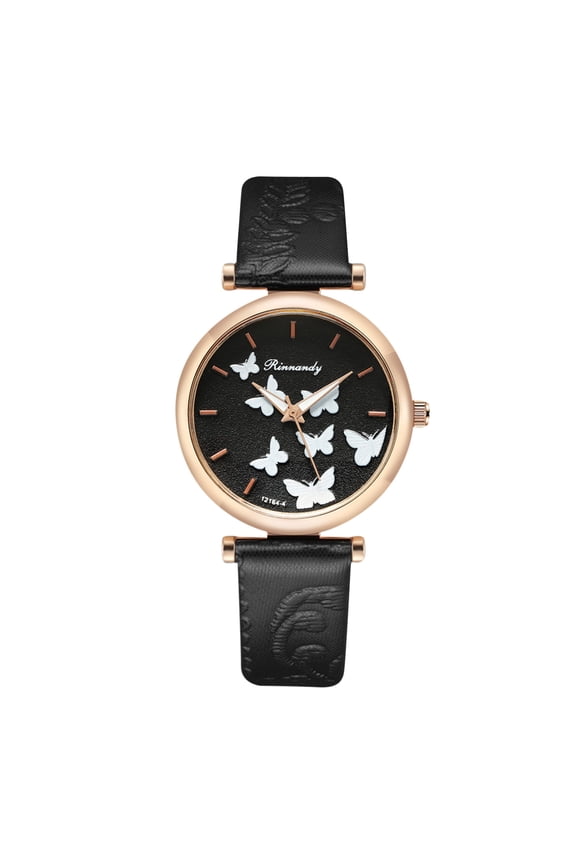 Womens Butterfly Dial Leather Strap Watch Casual Watch Quartz Fashion Analog Wrist Watches Gifts for Women Teen Students