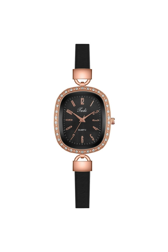 Womens Classical Squart Quartz Watch with Crystal Accented Stylish and Sturdy Thin Leather Strap Band Ladies Watches - Perfect for Any Occasion
