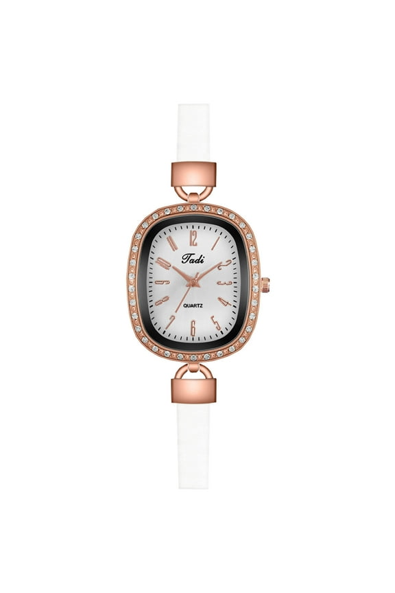 Womens Classical Squart Quartz Watch with Crystal Accented Stylish and Sturdy Thin Leather Strap Band Ladies Watches - Perfect for Any Occasion