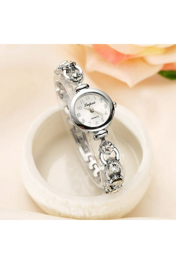 Womens Silver Tone Bracelet Watch Stainless Steel Round Dial Small Thin Crystal Diamond Analog Bangle Watches Jewelry Birthday Graduation Gifts for Women Teen