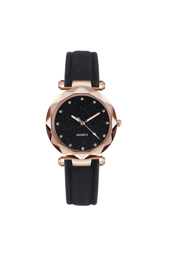 Womens Watch Bracelet Set Rose Gold Star Bracelets for Women Casual Leather Diamond Dial Quartz Wrist Watches