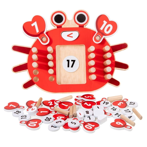 Guodhu Wooden Crab Number Calculation Teaching Toy, Interactive Addition Subtraction Math Learning Tool, Early Education Puzzle for Kids Hands-On Arithmetic Practice(Red)