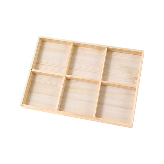 Guodhu Wooden Sorting Tray 6 Grids, 13.8x9.4x1.4 Inch Display Organizer For Home Handicraft Office Kitchen, Natural Wood Storage Divider(A)