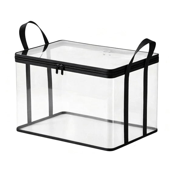 Guodhu Zipper Transparent Storage Bag, Waterproof Clear Vinyl Pouch for Clothes Toys Documents, Space Saving Organizer for Closet Travel(A)