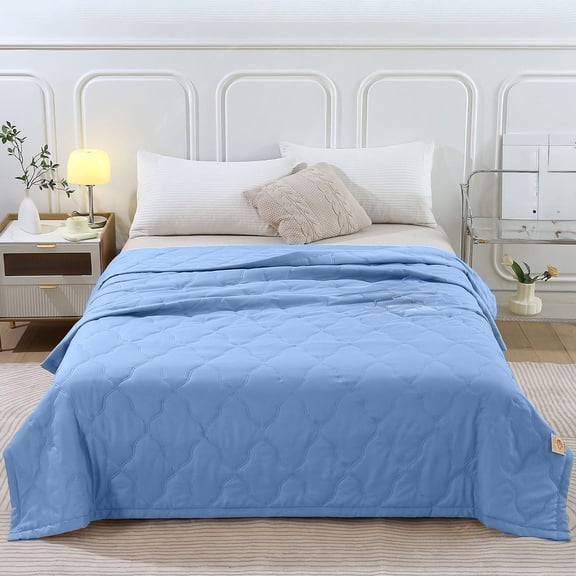 Guodhu cooling blanket,Washed Cotton Cool Quilt 59x78.7 inches for Summer, Breathable Ice-Feel Air Conditioning Blanket, Lightweight Heat-Dissipating Bed Cover(Blue 59x78.7 in)