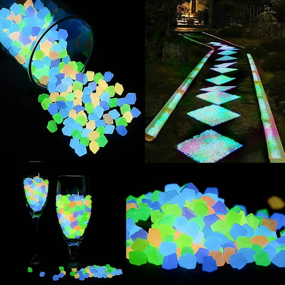 Guodhu garden pebbles,Pack of 300 Colored Glowing Stones, Rhombus Luminous Pebbles for Outdoor Decor Sidewalk Garden Aquarium Swimming Pool,glow in the dark stones(Multicolor)