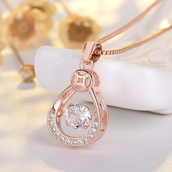 Guodhu rose Gold Necklace for Women Pendant Fashion Necklace Clavicle Chain Necklace Crystal Necklace Birthday Gifts for Women