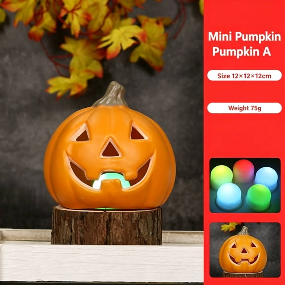 GuodhuInnovations HW1010-2 Small 4.7 Inch LED Lighted Pumpkin,Jack-O-Lantern Battery Operated, Indoor/Outdoor, 8 Hour Daily Timer, for Halloween and Thanksgiving(Orange)