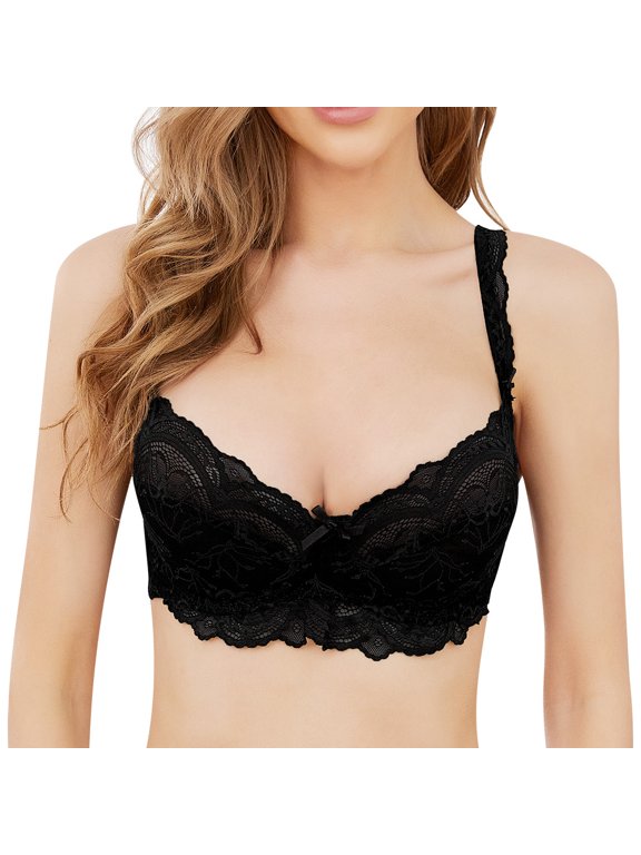 Women's Lace Bra Beauty Sheer Sexy Bra Non Padded Underwired Unlined Bra(Black,40E)