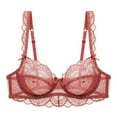 thumbnail image 1 of Guoeappa Women's Lace Bra Beauty Sheer Sexy Bra Non Padded Underwired Unlined Bra(Light Red,38B), 1 of 7