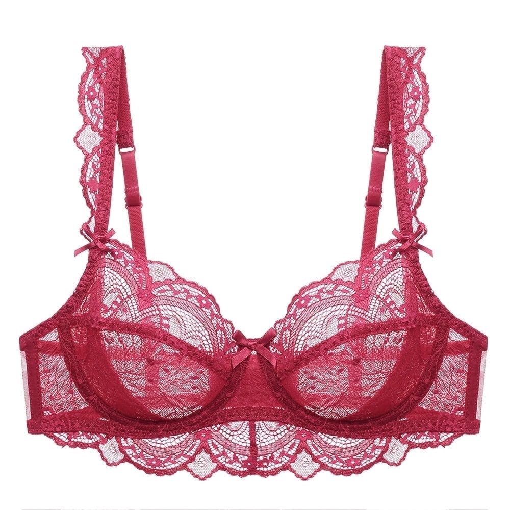 Guoeappa Women's Lace Bra Beauty Sheer Sexy Bra Non Padded Underwired ...