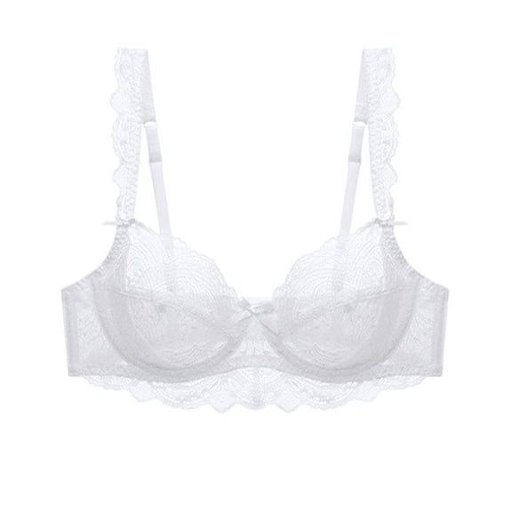 Guoeappa Women's Lace Bra Beauty Sheer Sexy Bra Non Padded Underwired Unlined Bra(White,38E)