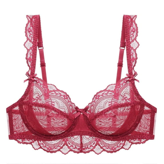 Guoeappa Women's Lace Bra Beauty Sheer Sexy Bra Non Padded Underwired Unlined Bra(Red,38B)