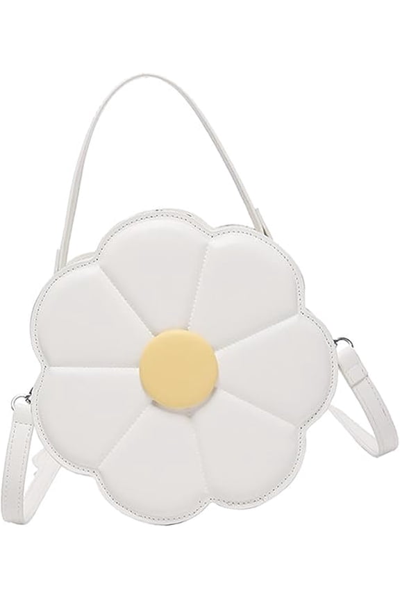 Guojiang Flower Shaped PU Leather Crossbody Bag with Adjustable Strap, Stylish Shoulder Satchel Purse for Ladies and Girls(White)-YJ