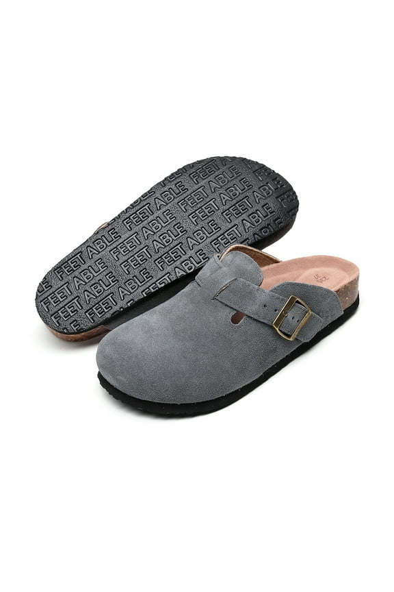 Guoluofei Women's Suede Clogs Mules Stylish Couple's Clogs for Women and Men Cow Leather with Arch Support and Cork Footbed