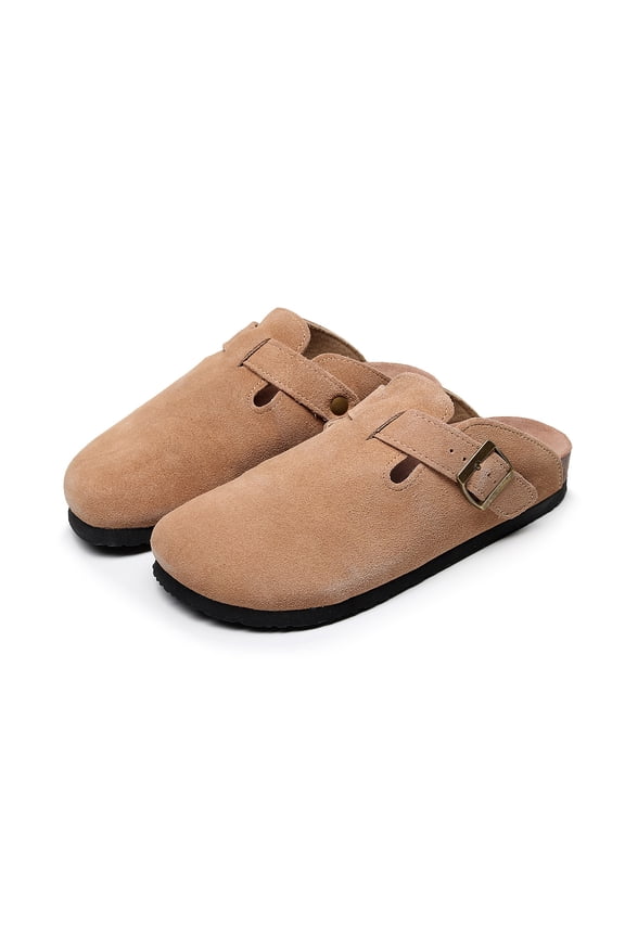 Guoluofei Women's Suede Clogs Mules Stylish Couple's Clogs for Women and Men Cow Leather with Arch Support and Cork Footbed