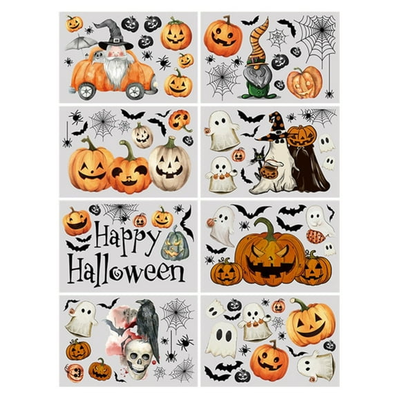 Guopo 8 Sheets Halloween Window Stickers Evil Pumpkin Bat Reusable Window Decals For Halloween Autumn Glass Decoration