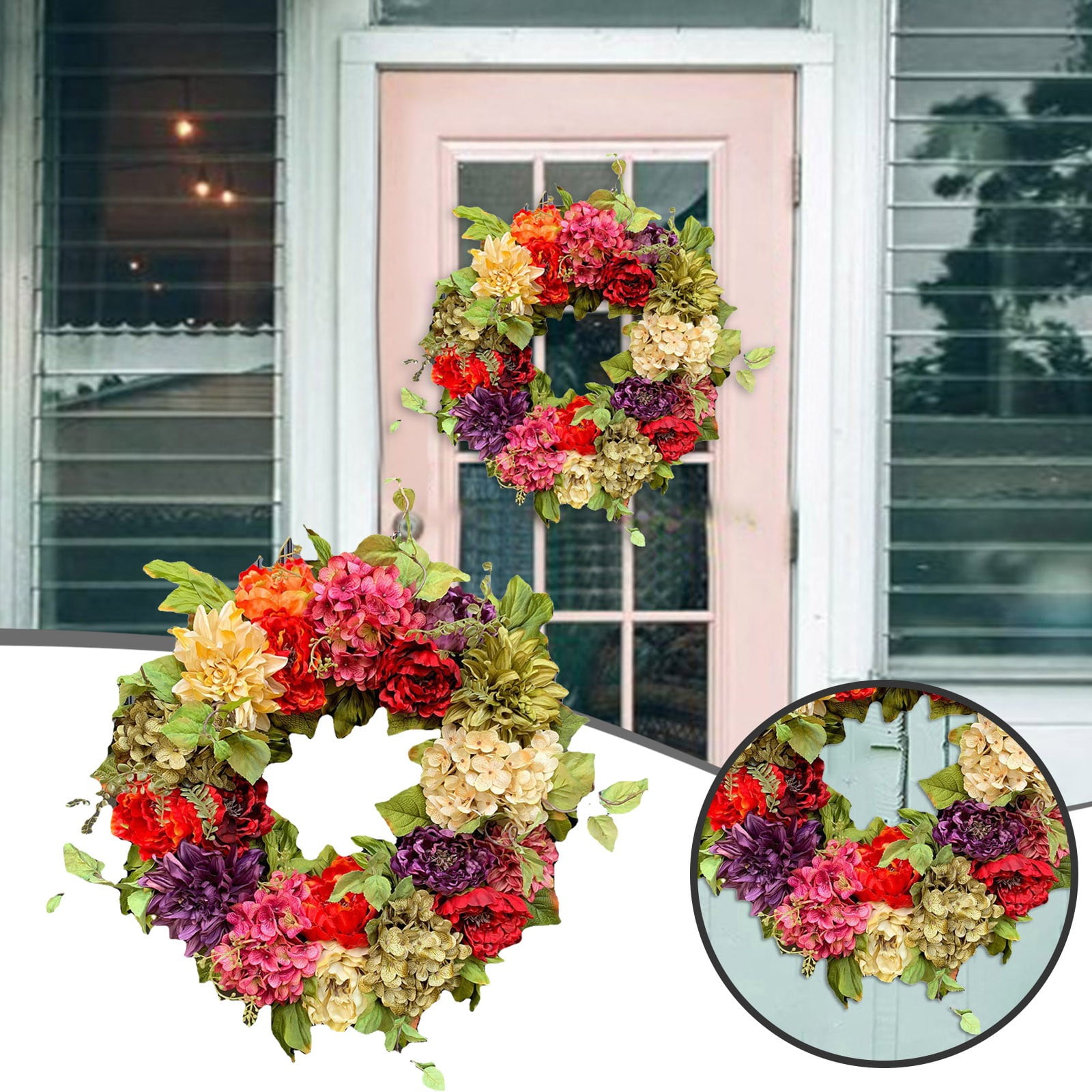 Guopo Wreath Spring Summer Wreath For Front Door Outside Artificial ...
