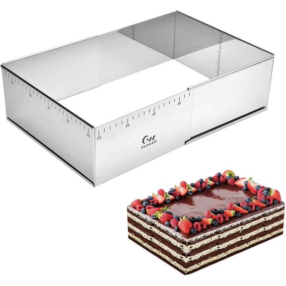 Guowall Rectangular Shaped Cake Ring Mold Stainless Steel Heavy Duty Adjustable Tiramisu Pan Big Size Extensible Pastry Mould Form for Baking - 10 x 7 4 inch