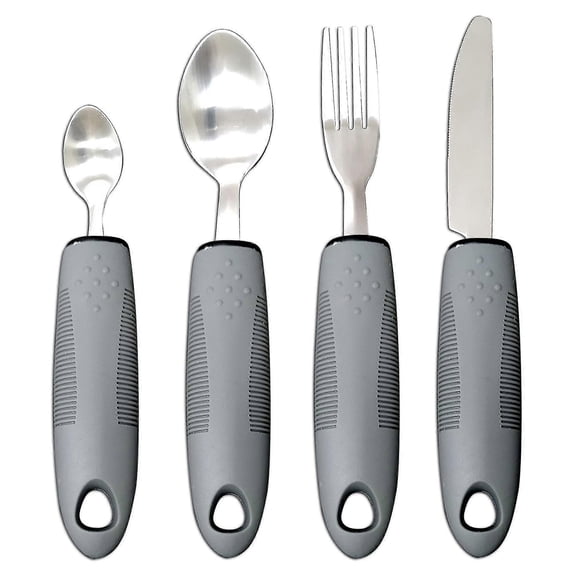 Guoxing Cutlery - Disability Eating Aids - Great For The Elderly, Disabled Or Those Suffering With Tremors And Trembling Hands - (grey (1x Set))