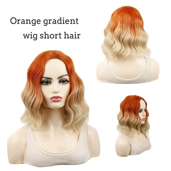 Guoxxzi 1PC Orange Brown Color Daily Short Wavy Wig Short Hair Thin